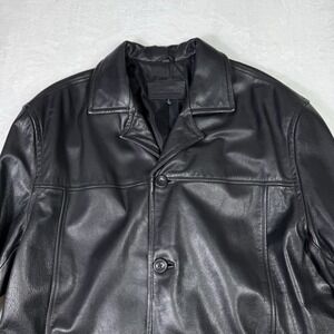 John Ashford Jacket Cow Leather Mens Size XL Black Minimalist Heavy